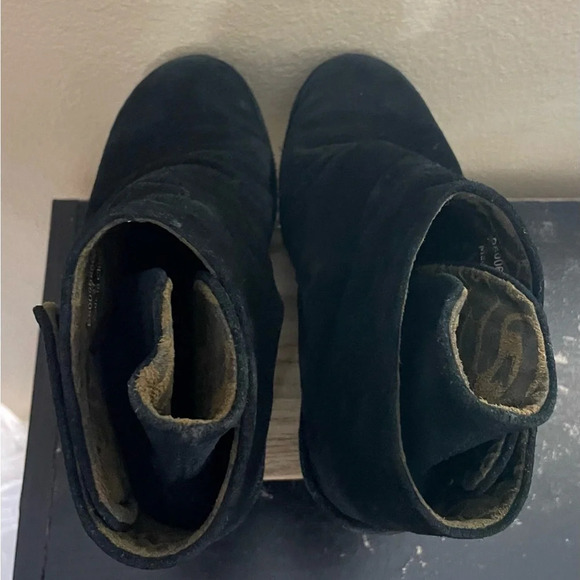 Fly London Size 37 Booties Suede Wrap Around Wedge Heel Short Black Boots US 6 - Picture 8 of 9